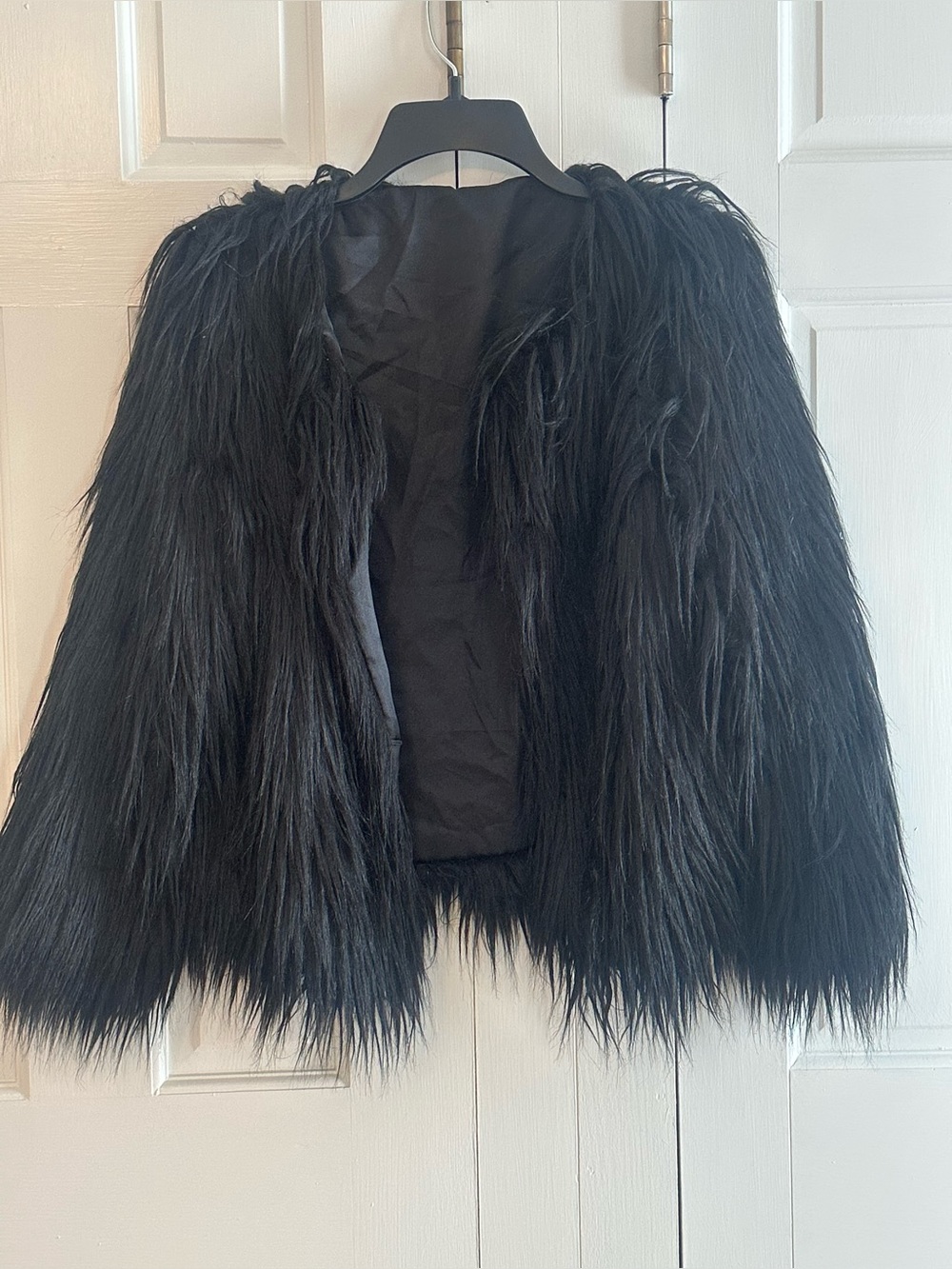 Chicwish Black Faux Fur Teddy Jacket - Long Pile Coat